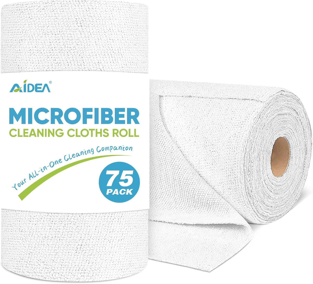 AIDEA Microfiber Cleaning Cloth Roll, Grey 75PK, Reusable Paper Towels Tear Away Cloth, Microfiber Towels for Cars, Wash Cloths, Lint Free Rags for House, Kitchen,Window,Cleaning Supplies 11.5"×11.5"