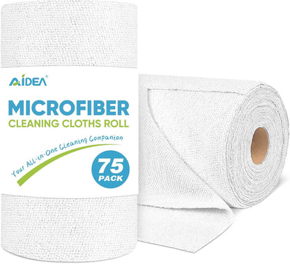 AIDEA Microfiber Cleaning Cloth Roll, Grey 75PK, Reusable Paper Towels Tear Away Cloth, Microfiber Towels for Cars, Wash Cloths, Lint Free Rags for House, Kitchen,Window,Cleaning Supplies 11.5"×11.5"