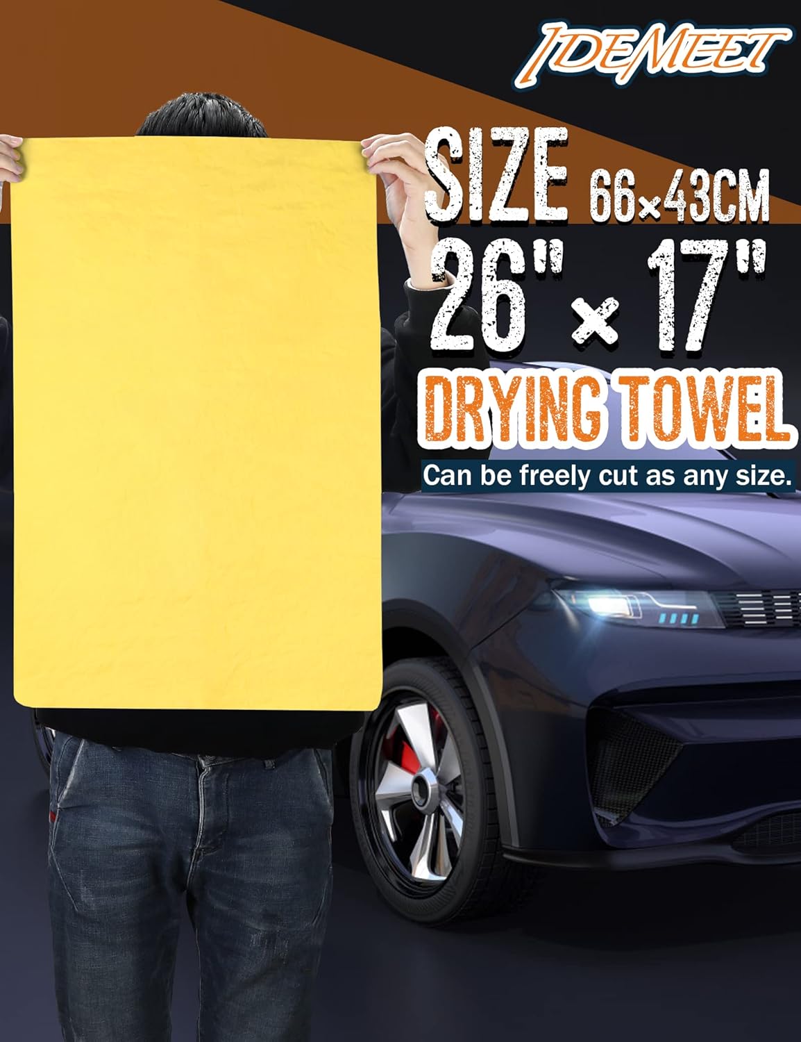 Premium Absorbent Car Drying Chamois Cloth Shammy Towel, 26''x17'' Large, Reusable for Vehicle, Bathroom, Dust Remove, No Spots/Streak/Scratch, Blue