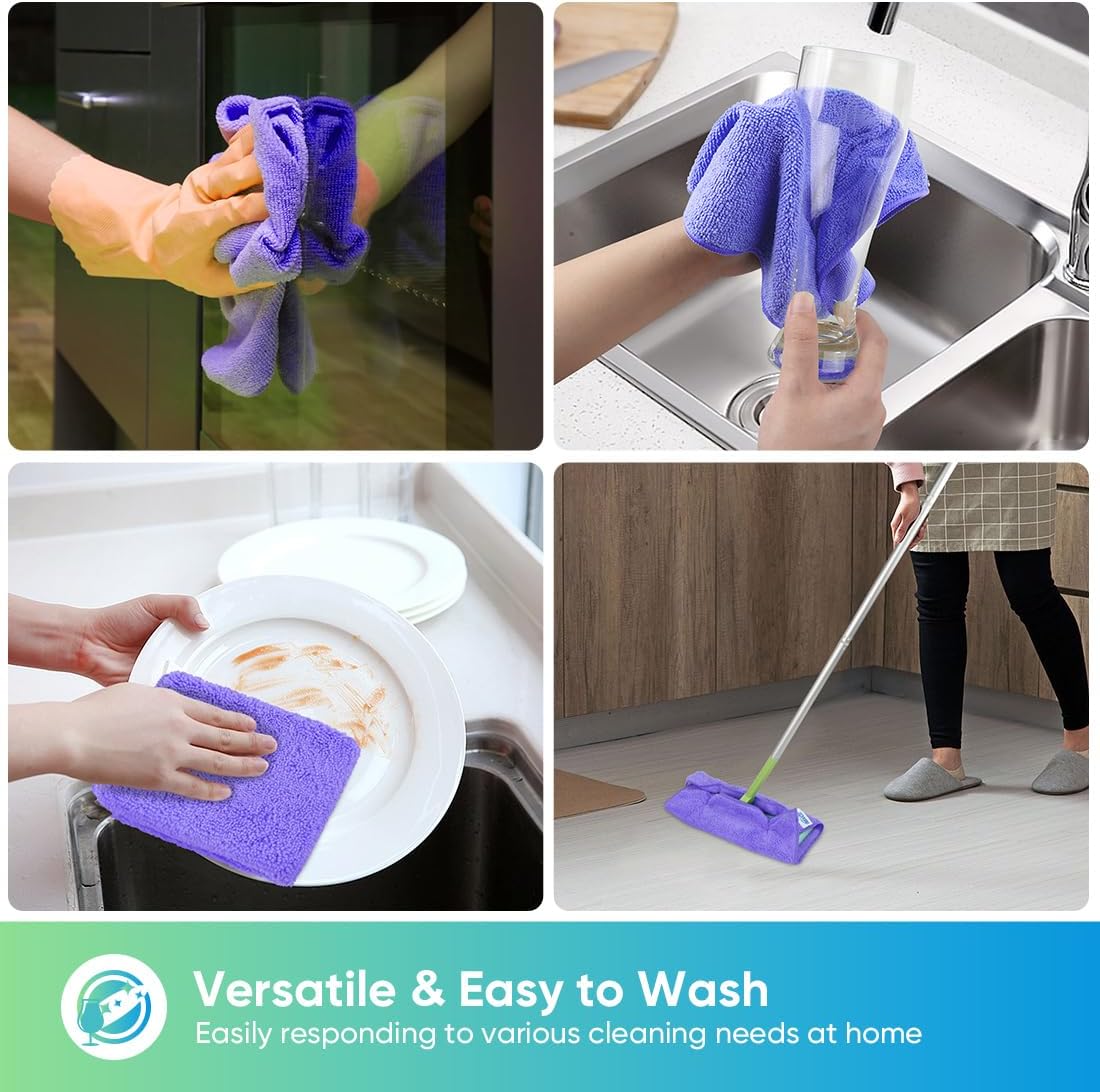 HOMEXCEL Microfiber Cleaning Cloth 210GSM, Pack of 12, Size:11.5" x 11.5", Ultra-Soft, High-Density Non-Abrasive Cleaning Towels for Cars, Glass, Kitchen, Reusable Rags, Blue/Green/Yellow/Pink