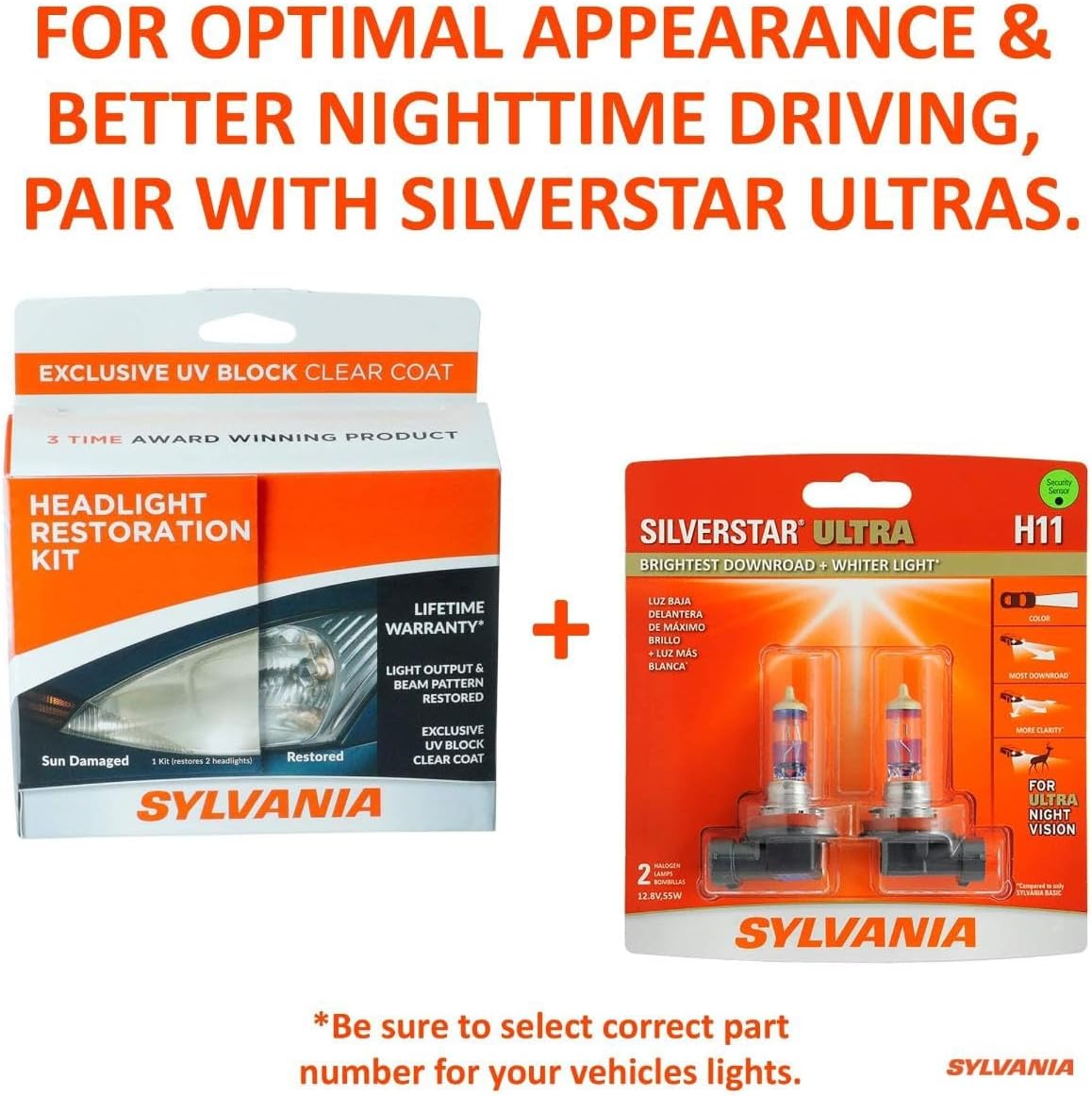 SYLVANIA Headlight Restoration Kit - Long-Lasting Headlight Repair Kit for Restoring to Like-New Condition - Surface Activator, Exclusive UV Coating, Clarifying Compound & More - No Tools Required
