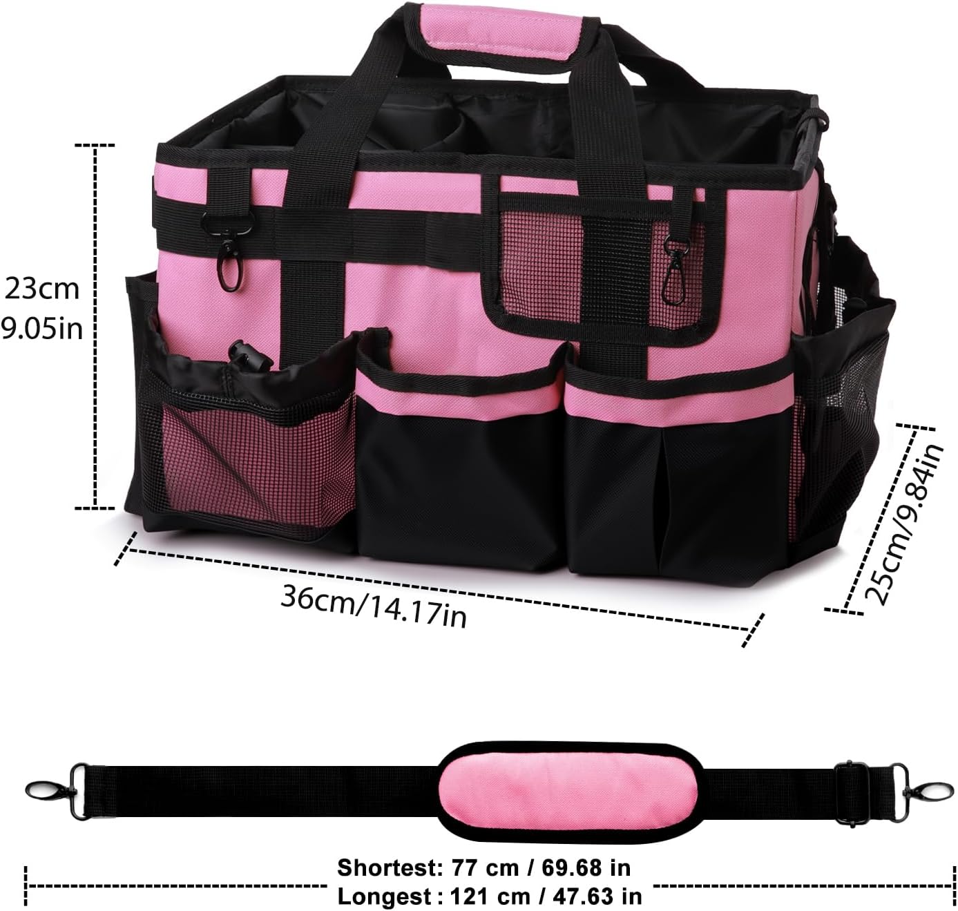 Large Cleaning Caddy Bag with Built-in Support Board, Wearable Cleaning Supplies Organizer with Adjustable Shoulder Strap & Waist Belt, Waterproof Heavy Duty Tote for Housekeepers Car Detailing