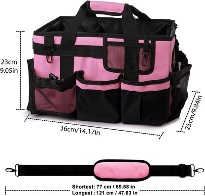 Large Cleaning Caddy Bag with Built-in Support Board, Wearable Cleaning Supplies Organizer with Adjustable Shoulder Strap & Waist Belt, Waterproof Heavy Duty Tote for Housekeepers Car Detailing