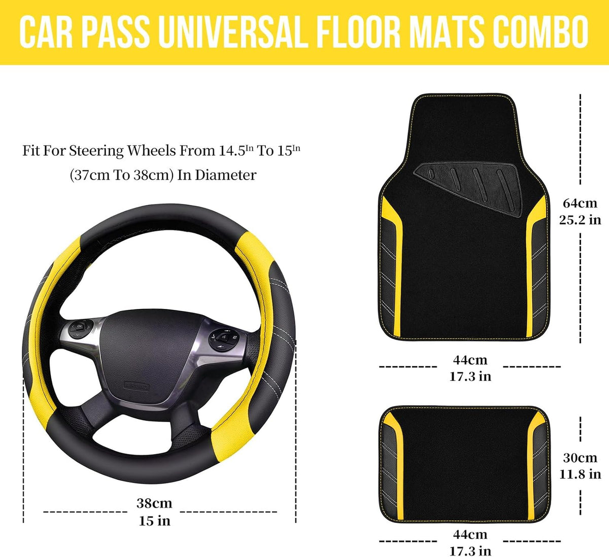 CAR PASS Air Mesh Leather Car Seat Covers Full Set, Waterproof Car Floor Mats, Sporty Steering Wheel Cover 14.5-15in, Universal Fits for 95% Cars Truck SUV (Black and Blue)