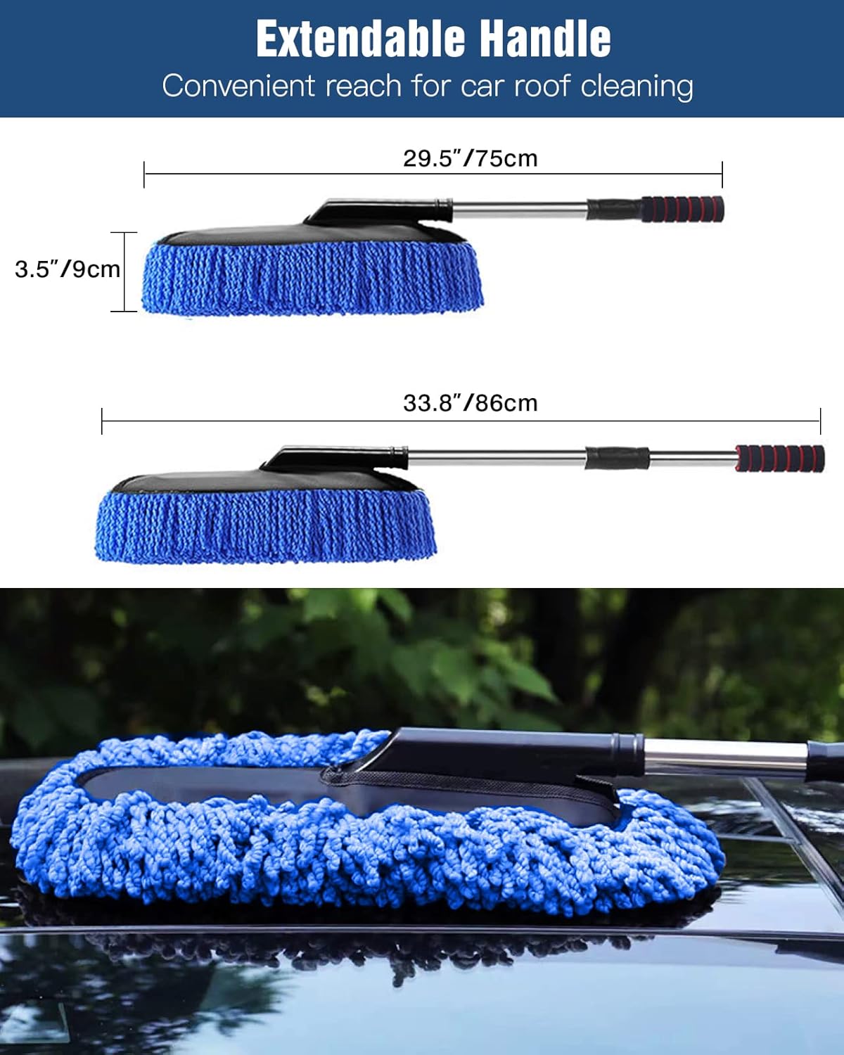 YeewayVeh Car Duster Exterior Scratch Free Microfiber Car Cleaning Brush, Extendable Handle Pollen and Dust Brush for Truck, SUV, Vehicles and Home Cleaning, Gray and Red
