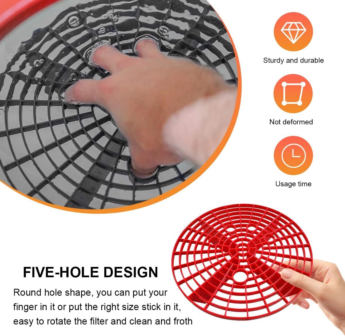 2 PCS Car Wash Bucket Inserts, Auto Detail Dirt Gaurd Buckets Filter Helps Remove Dirt Debris, Dirt Guard Insert Wash Filter Fits 12 Inch Diameter Bucket or 3-5 Gallon Buckets (Black+Red)