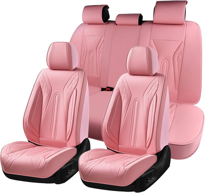 Huidasource Coffee Seat Covers Full Set, Universal Fit for Most Cars Trucks SUV, Full Coverage Leather Seat Cover, Airbag, Cupholder Compatible, Velcro Adjustable, Heaating/Cooling Function Retain