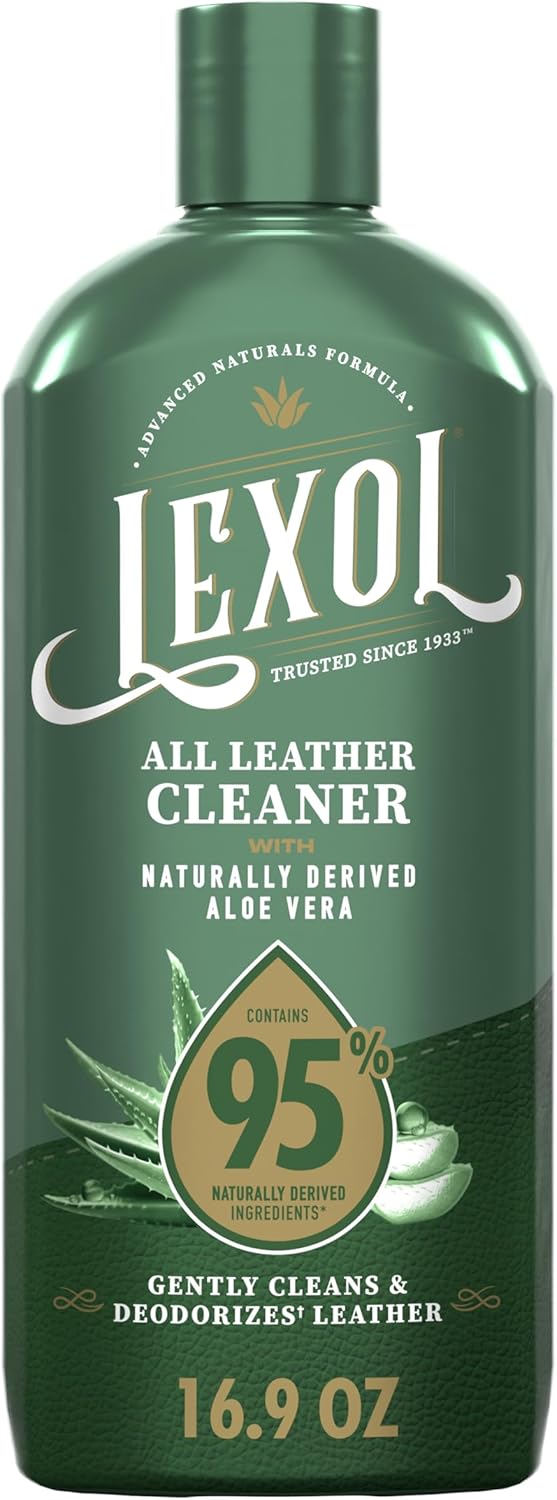 Lexol All Leather Cleaner, Naturally Derived Leather Care Cleaner with Aloe Vera, Great for Car Interiors, Boots, Furniture, Bags, Jackets and More, 16.9 fl oz