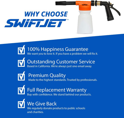 SwiftJet Car Wash Foam Gun + Microfiber Wash Mitt - Foam Cannon Works with Any Soap - Garden Hose Car Foam Sprayer - Car Wash Kit - Car Accessories Foam Blaster (Orange Foam Gun with Mitt)