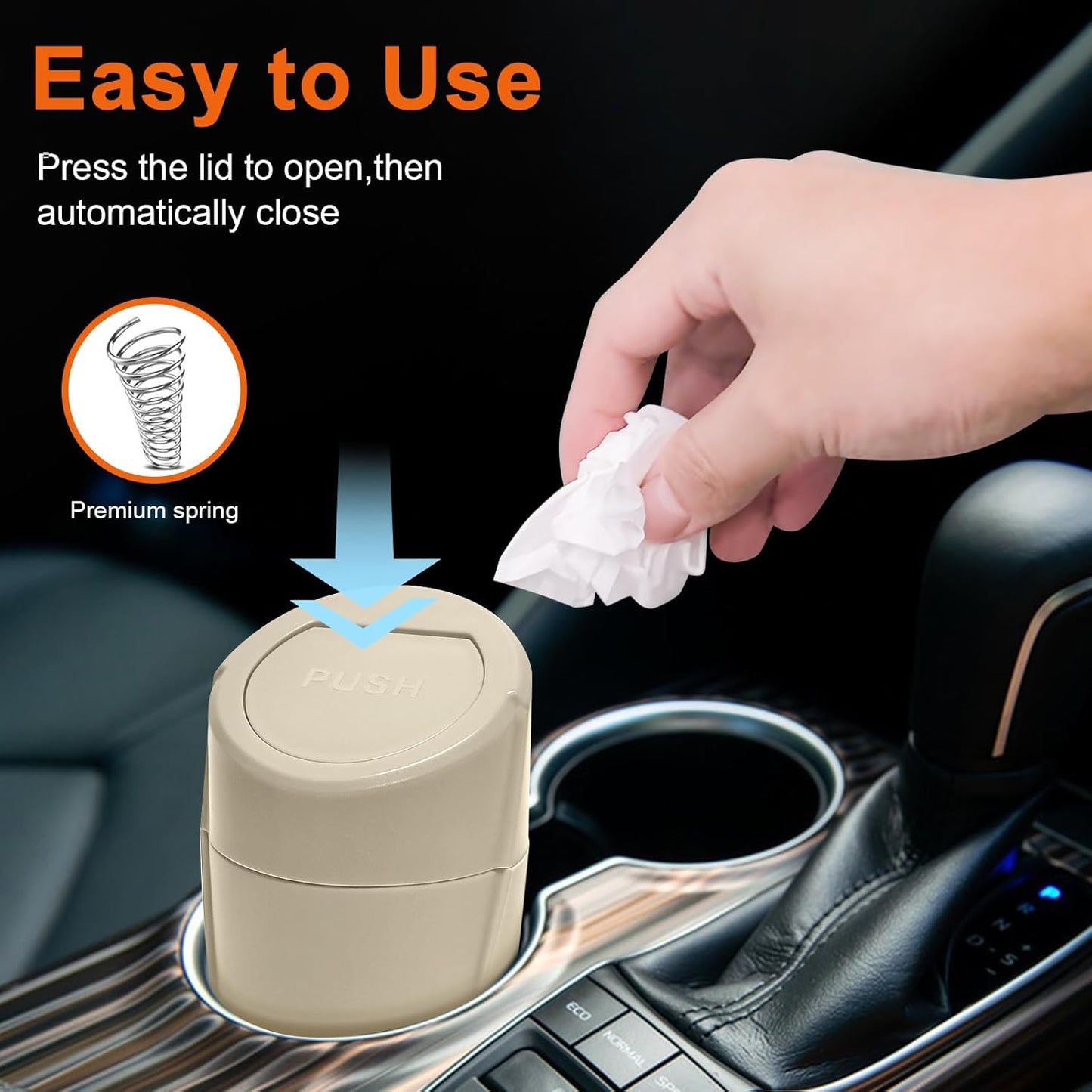 Car Trash Can, 2 Packs Mini Car Trash Bin with Lid, Leakproof Cup Holder Car Garbage Can with 60 Trash Bags, Vehicle Front Back Seat Organizers and Storage for Car, Home, Office, Black