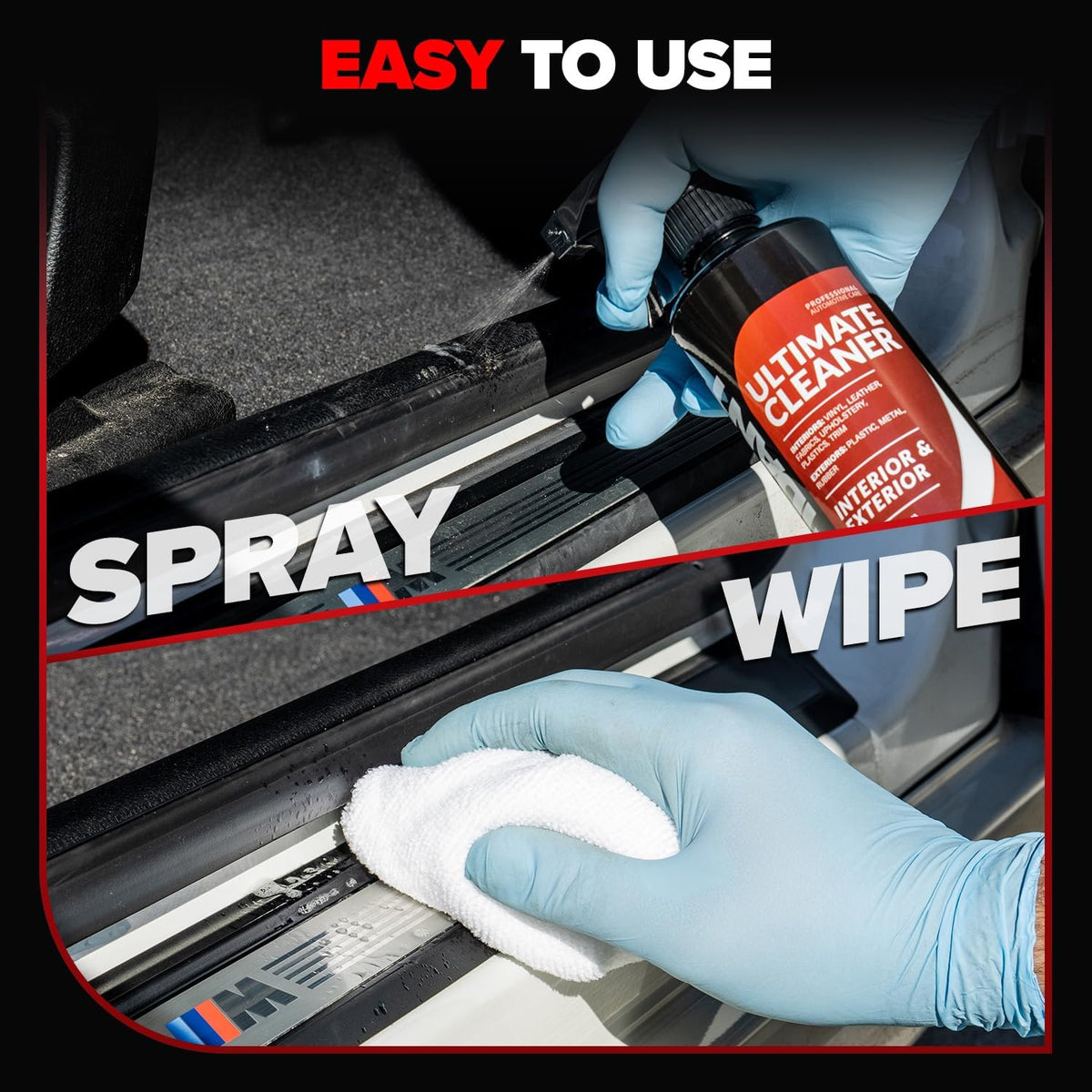 Carfidant Car Interior Cleaner – Stain Remover & Odor Eliminator – No Residue Finish – Safe on Leather, Fabric, Carpet & Plastic – Detailing Spray with Microfiber Towel – 18oz