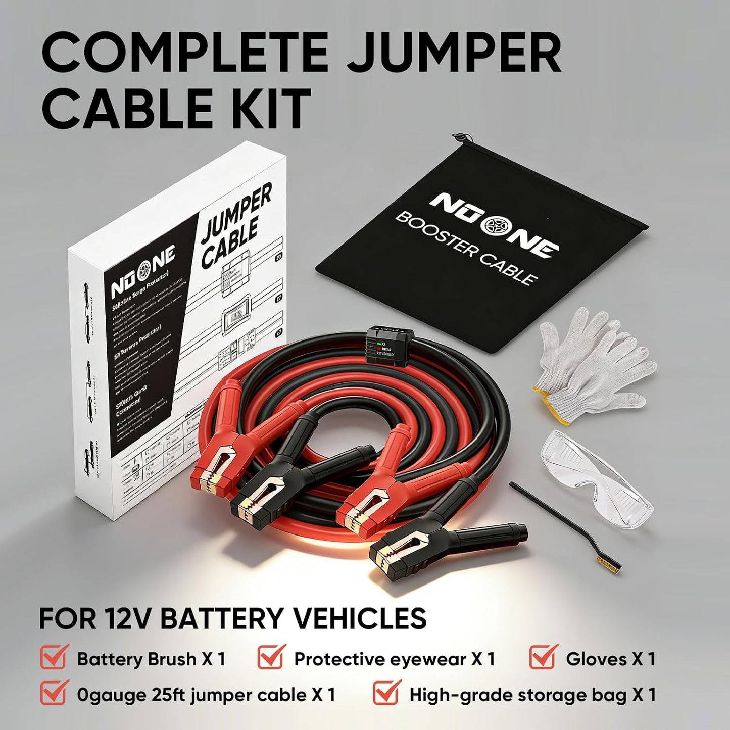 NOONE Jumper Cables for Car Battery, Heavy Duty Automotive Booster Cables for Jump Starting Dead or Weak Batteries (10-Feet)