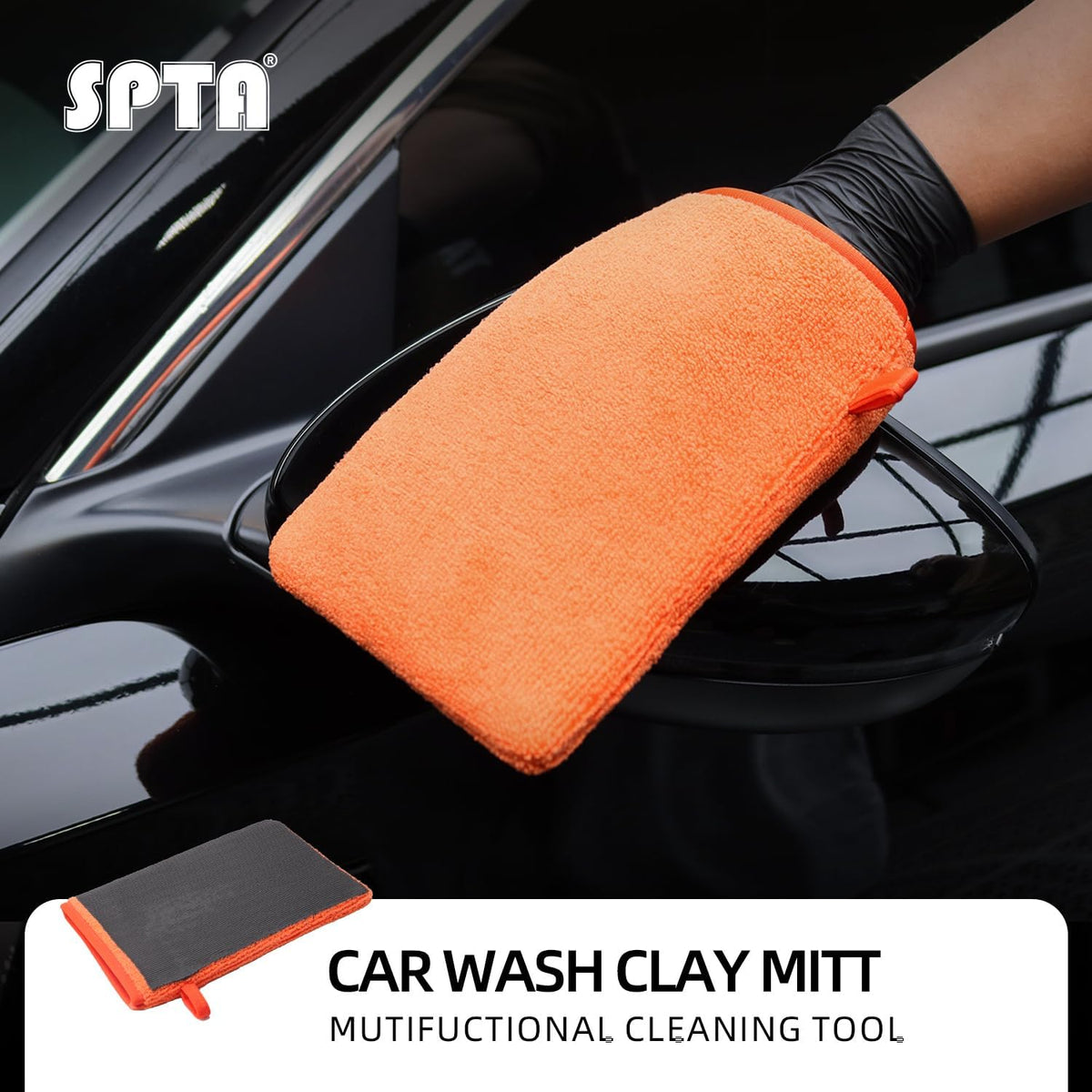 SPTA Clay Mitt, Pro Medium Grade Clay Bar Infused Mitt, Car Detailing Glove Quickly Removes Debris from Your Paint, Glass, Wheels, & More -CB306