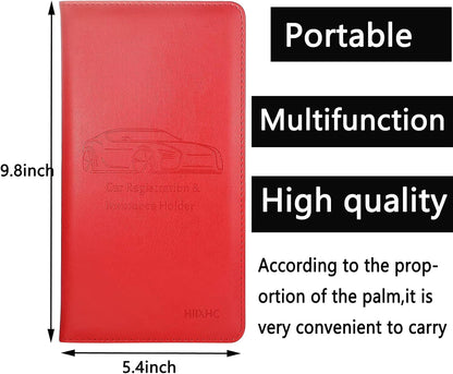 Car Registration and Insurance Card Holder - Leather Vehicle Glove Box Automobile Documents Paperwork Wallet Case Organizer for ID, Driver's License, Key, Cards - Car Accessories for Women&Men