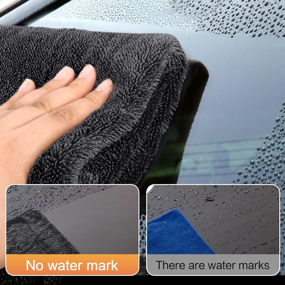 SINLAND Microfiber Car Drying Towels Ultra Absorbent,No Streaks,Scratches, or Water Spots,Wash Cleaning Auto Detailing Towels 380gsm 16inch x 24inch 6 Pack Grey