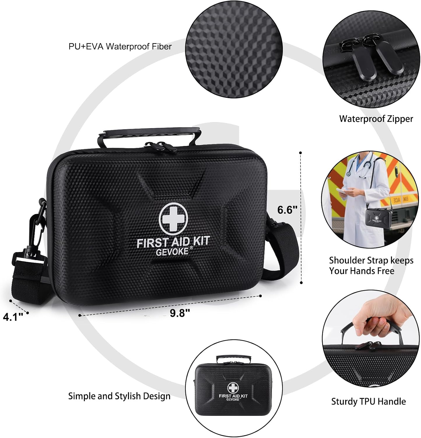 Gevoke 410 Piece Waterproof Hard Shell First Aid Kit for Home, Car, Travel, Camping, Truck, Hiking, Sports, Office, Vehicle & Outdoor Emergencies - Emergency Medical Kits (Red)