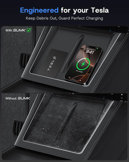 Center Console Organizer Tray for Tesla Model Y Juniper 2026 2025 (Premium & Performance), 8PCS - PC Material & Silent Silicone Armrest Storage Box Bottom Liners Wireless Charging Pad Cup Holder