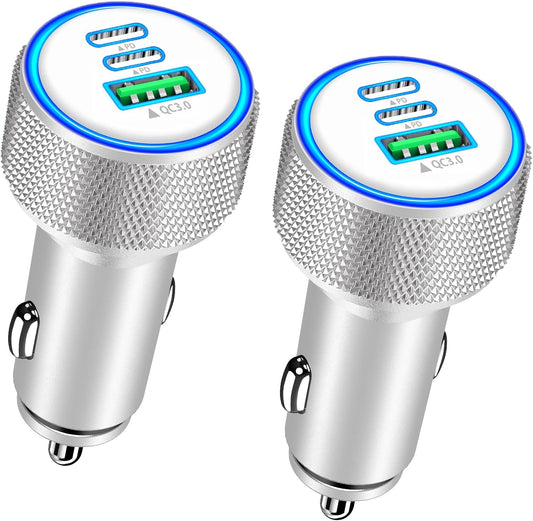 USB C Car Charger, Rombica 2Pack 3-Port 67W Dual PD USB-C&USB-A Car Power Cigarette Lighter USB Charger 3 in 1 PD/QC Type C Fast Car Charge for iPhone 17 17 Pro Max 16 15 14 13 12/Galaxy S26 S25/Pixel