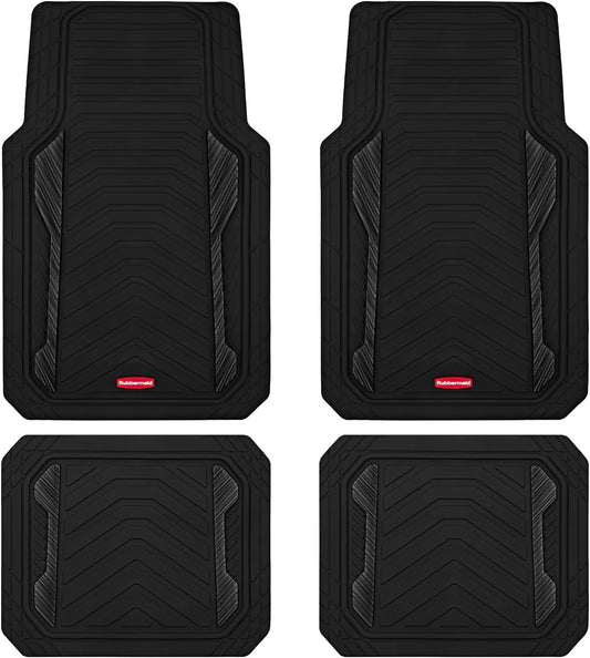 Rubbermaid Car Floor Mat, Heavy Duty All-Weather Car Mats Full Set with Dual-Tone Pink Aluminum Inserts – Universal Fit, Anti-Slip Backing, Trim-to-Fit for Most SUV, Sedan, Van