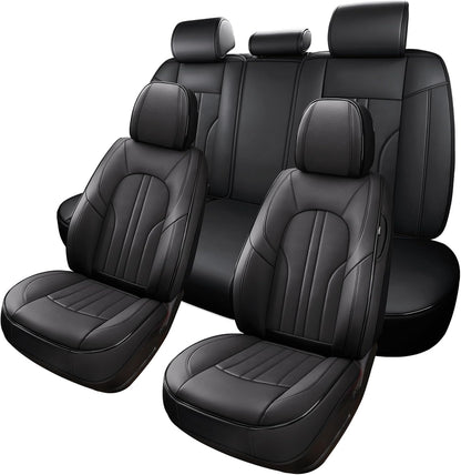 MINGBRON Car Seat Cover Full Set, Leather Car Seat Cover, Waterproof Seat Covers, Car Seat Cushion, Nappa Leather Seat Covers Car Seat Protector Universal Fit Most Cars Black