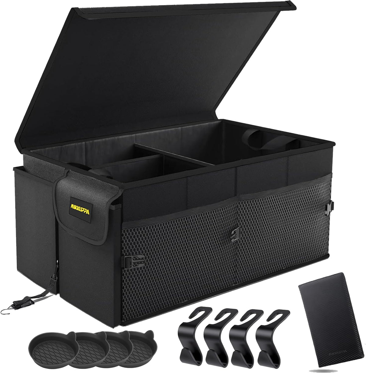 MIKKUPPA Car Trunk Organizer - 65L Collapsible Trunk Organizer with Lid, Sturdy Car Storage for SUV Auto Truck Van with Adjustable Straps and Non Slip Bottom (Black)
