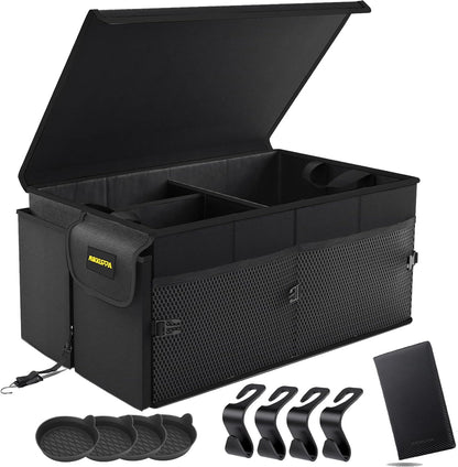 MIKKUPPA Car Trunk Organizer - 65L Collapsible Trunk Organizer with Lid, Sturdy Car Storage for SUV Auto Truck Van with Adjustable Straps and Non Slip Bottom (Black)