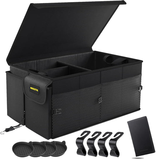 MIKKUPPA Car Trunk Organizer - 65L Collapsible Trunk Organizer with Lid, Sturdy Car Storage for SUV Auto Truck Van with Adjustable Straps and Non Slip Bottom (Black)