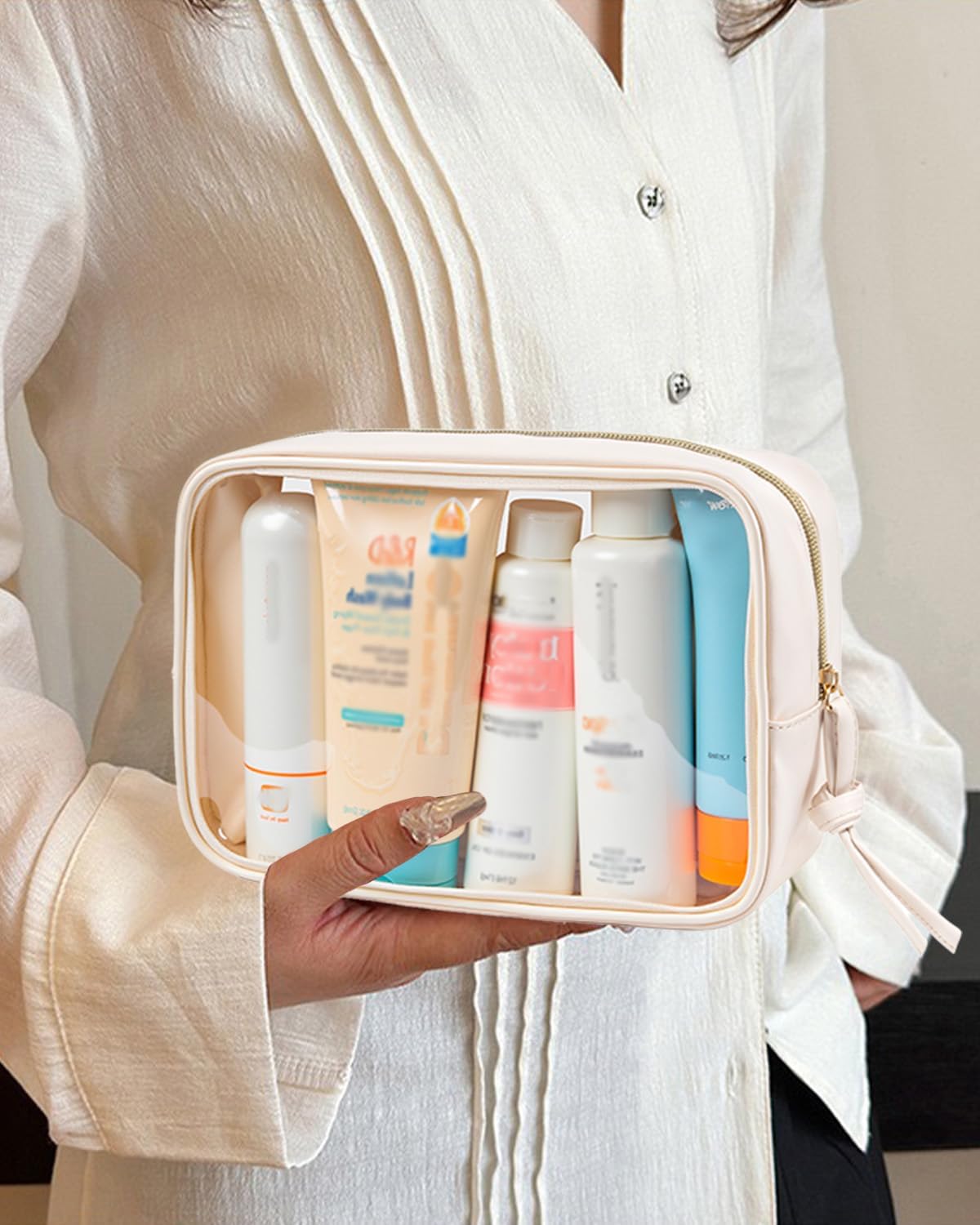 3Pcs Travel Clear Makeup Bag Set for Women, Transparent Toiletry Bag with Zipper Portable Makeup Pouch Organizer Waterproof Small Cosmetic Bag Compact Car Bag Organizer Car Accessories (White Set)
