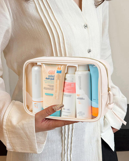3Pcs Travel Clear Makeup Bag Set for Women, Transparent Toiletry Bag with Zipper Portable Makeup Pouch Organizer Waterproof Small Cosmetic Bag Compact Car Bag Organizer Car Accessories (White Set)