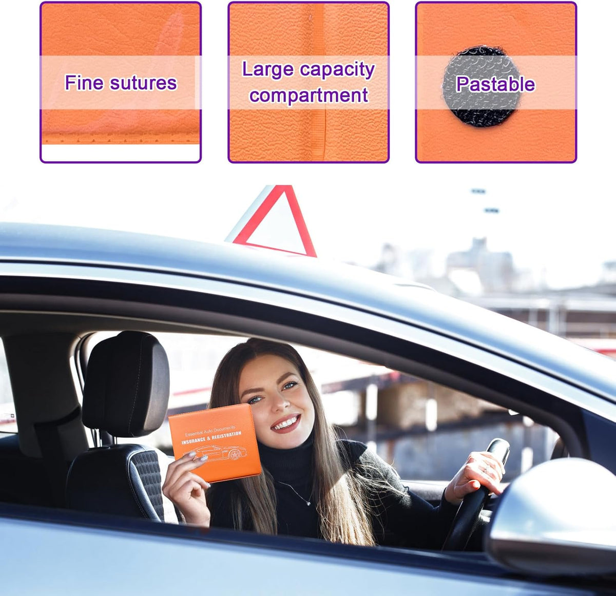 4 PCS Car Registration and Insurance Holder, Vehicle Glove Box Organizers with Closure for License Document, Auto Essential Paperwork Wallet Case Holder, Car Accessories (Black, Car Logo)