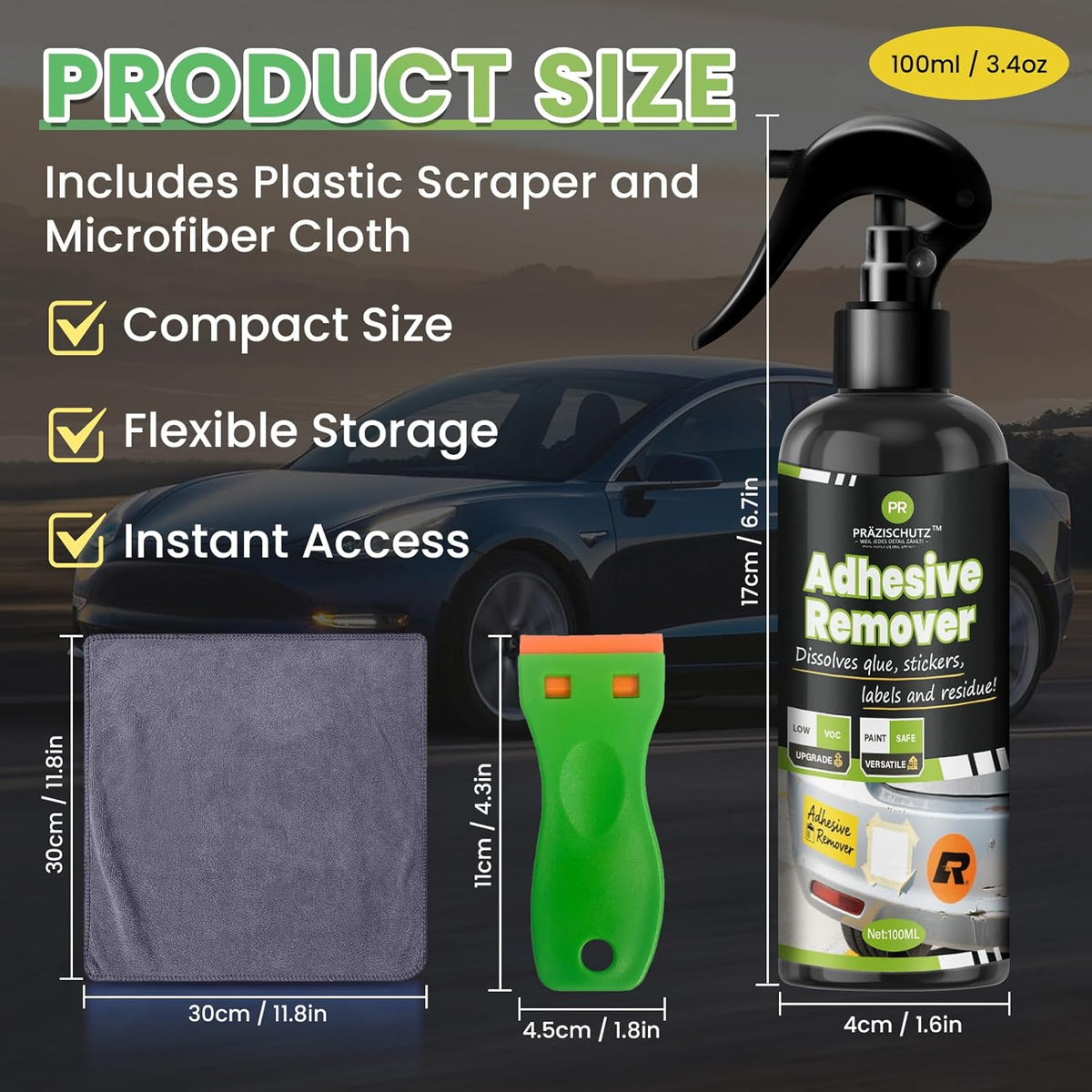 Adhesive Remover Spray for Cars – Paint Safe Formula Removes Glue, Stickers, Labels, Tape Residue, Gum & Tar, Streak-Free Cleaner for Painted, Metal, Plastic & Glass Surfaces, 100ml