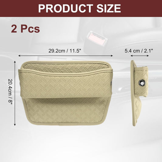 HARFINGTON 2pcs Car Seat Gap Filler Organizer 11.5 x 8 x 2.1 Inch Leather Universal Car Organizer Storage Box Between Seat and Console for Phone Sunglasses Keys, Brown