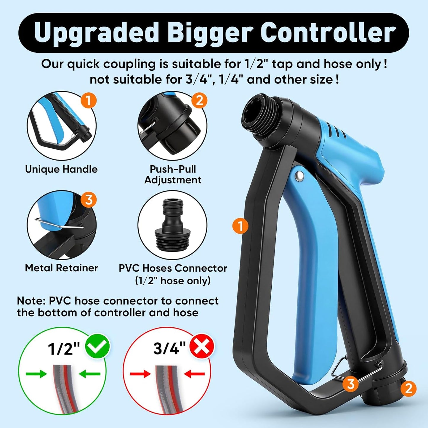 Car Wash Foam Gun/Hose Sprayer, 16 IN 1 Cannon, Adjustable with 2.5-6 Ratio Dial Foam Blaster, 1L Bottle, Nozzles, Mitten, 1/2” Quick Connector for Garden Hose, for Car/Garden Cleaning