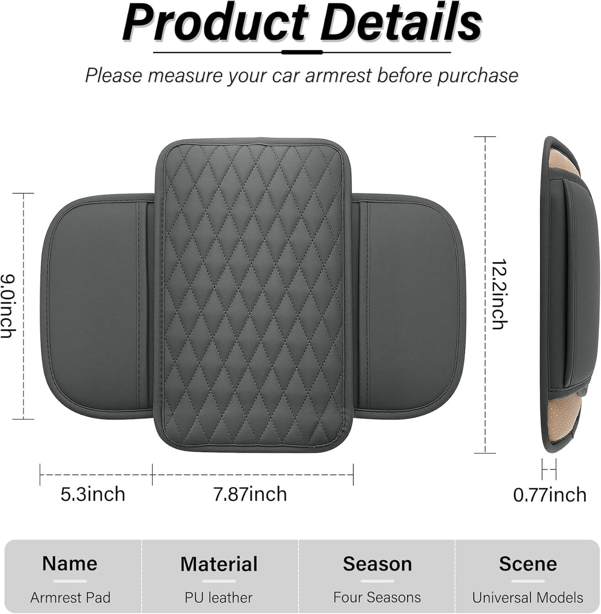 Amiss Car Center Console Cover, Upgraded Leather Car Armrest Cushion with 2 Storage Pockets, Universal Waterproof Cushion Pad, Non-Slip Car Interior Accessories, Fits Most Sedans SUVs Trucks (Black)