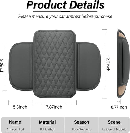 Amiss Car Center Console Cover, Upgraded Leather Car Armrest Cushion with 2 Storage Pockets, Universal Waterproof Cushion Pad, Non-Slip Car Interior Accessories, Fits Most Sedans SUVs Trucks (Black)