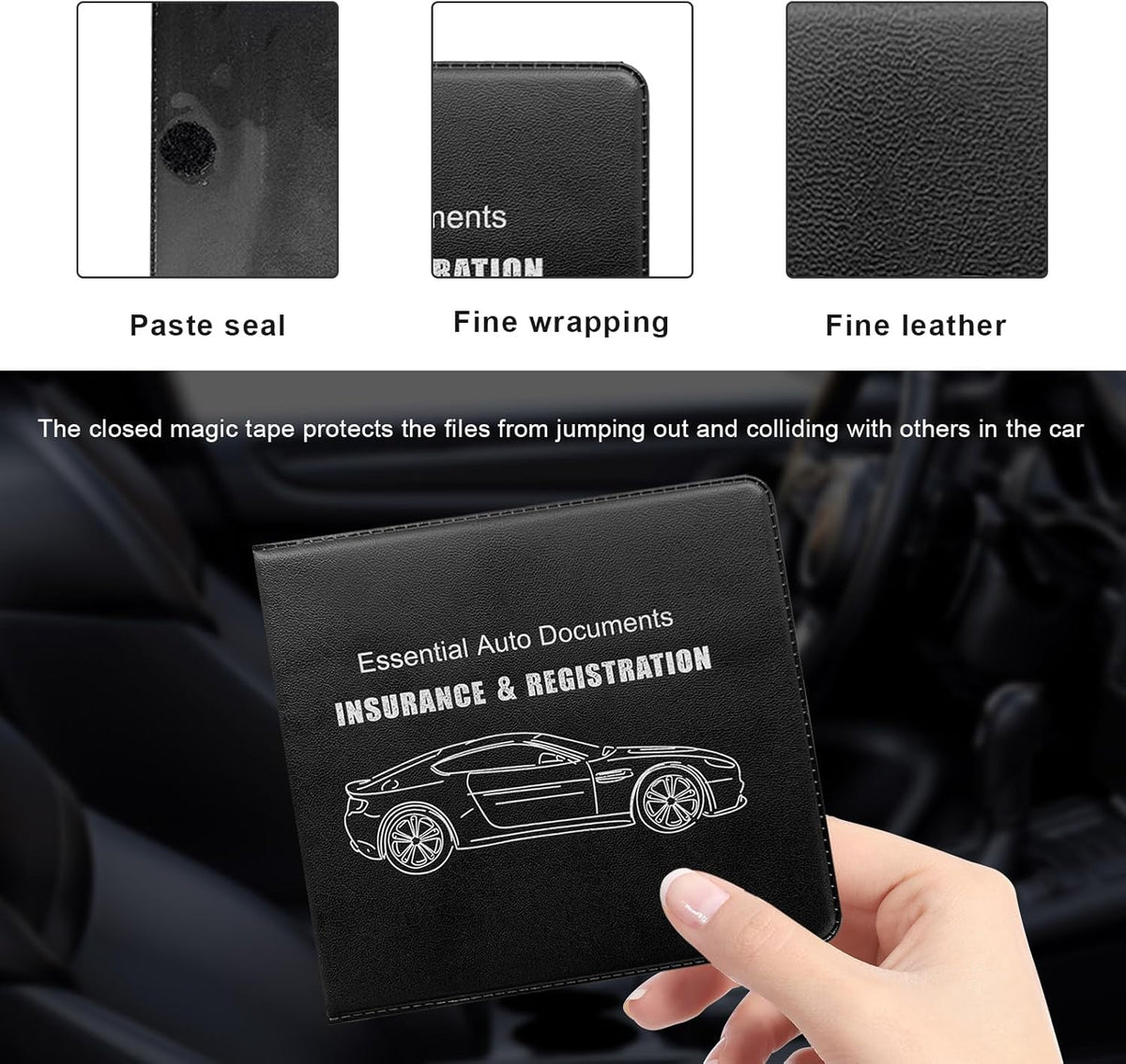 Yourkar 4PCS Car Registration Insurance Holder, Vehicle Glove Box Car Organizer with Magic Tape Closure, Driver License Keeper for Cars, Car Accessories (Big Car, Blue