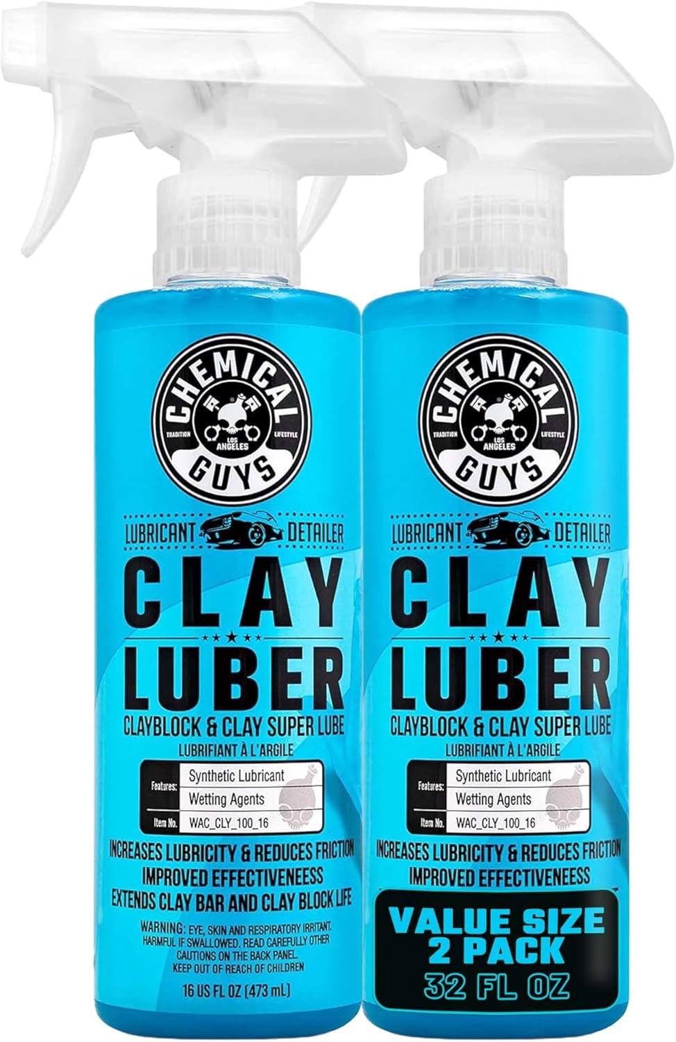 Chemical Guys Luber Synthetic Lubricant and Detailer 2 Pack (2 x 16 Fl. Oz.) - Clay Bar Lubricant and Quick Detailer for Smooth, Glossy Finish (WAC_Cly_100_1602)