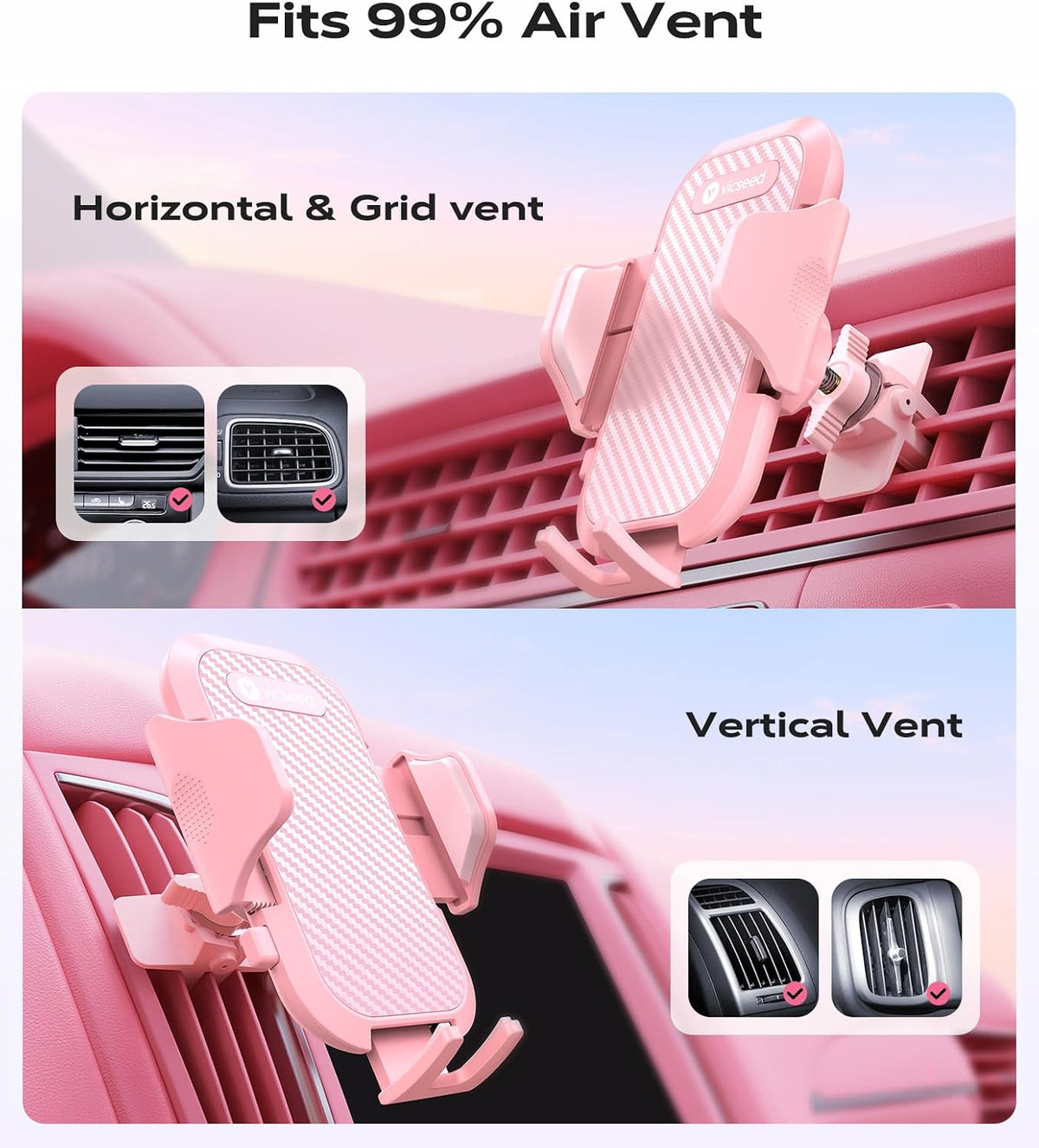 VICSEED 2026 Upgrade Ultra Stable Car Phone Holder Mount [Never Fall Off & Won't Break] Universal Air Vent Phone Mount for Car Easy Clamp Phone Holders for Your Car for iPhone 17 Pro Max 16 15 14 13