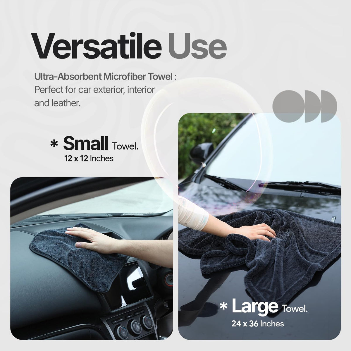 Crystal Clean 1300GSM Car Drying Towel - XL (24x36) Microfiber Towels for Cars with Double Twisted Loop, Professional Detailing Towel for Car Detailers - Quick Dry, Paint Safe & Swirl-Free