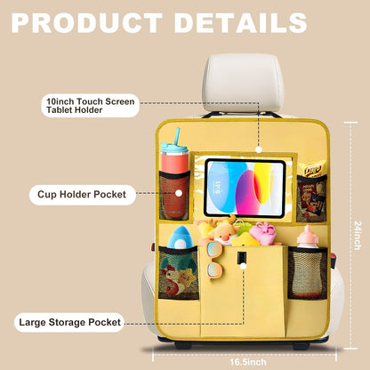 Car Backseat Organizer with Tablet Holder, 6 Storage Pockets Seat Back Protectors Kick Mats for Kids, Car Seat Protector for Road Trips 2 Pack (Black)