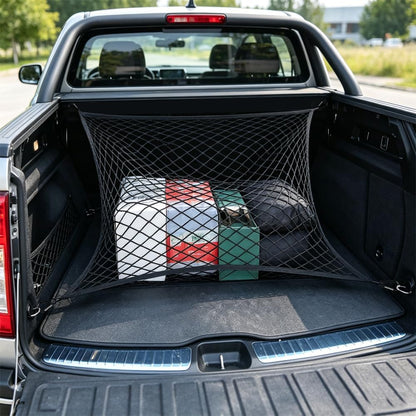 Cargo Net for SUV with Hooks, Adjustable Highly Elastic Storage Organizer Net for Car, Pickup Trucks,Mesh Organizer 2.6'x2' Stretches to 5'x4',Road Trip Essentials Black