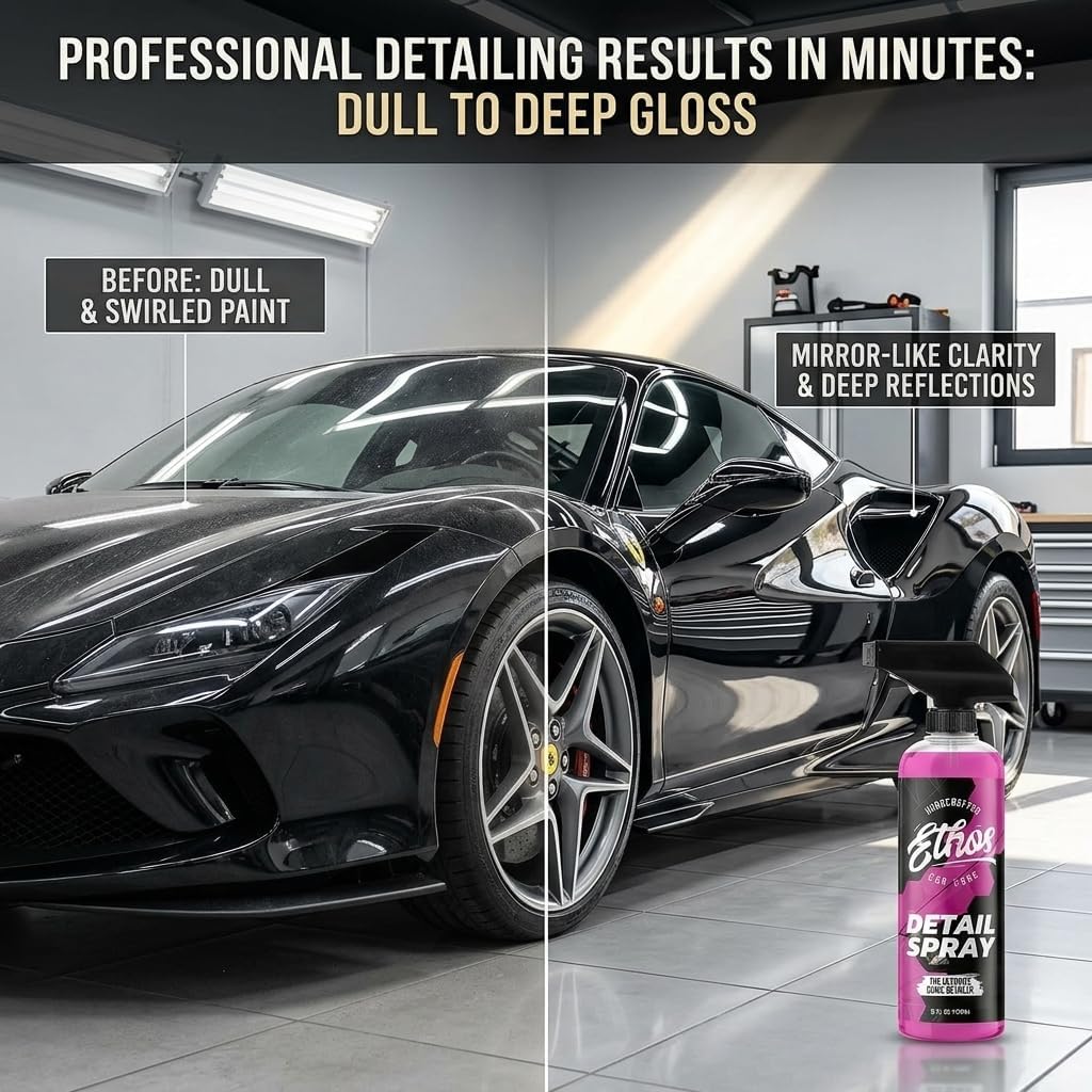 Ethos Car Detail Spray - The Ultimate Quick Car Detailer for Car Shine & Protection - Enhances Gloss, Slickness & Hydrophobic Properties - Detailing Spray - Safe for Paint, Glass & Chrome