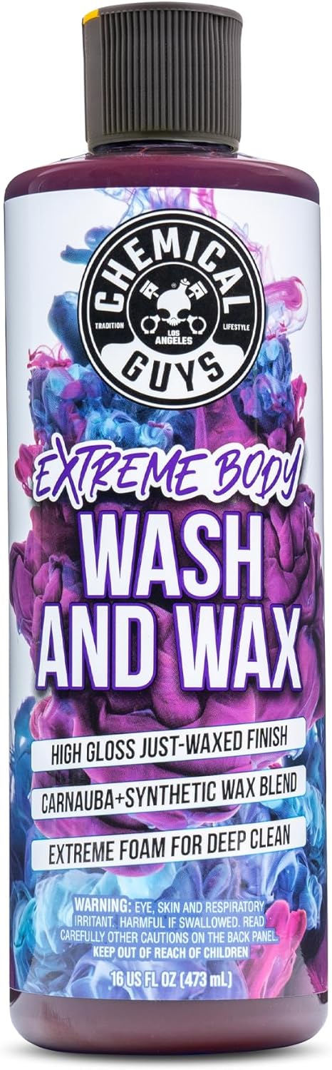 Chemical Guys Extreme Bodywash & Wax Foaming Car Wash Soap - Soap for Foam Cannons, Foam Guns, or Bucket Washes for Cars, Trucks, Motorcycles, RVs, and More, Grape Scent - 128 oz (1 Gallon)