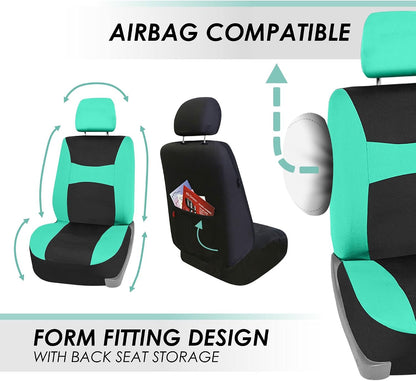 FH Group Full Set Cloth Car Seat Covers, Universal Fit Front and Split Bench Rear, Airbag Compatible, Washable for SUV, Sedan, Van - Black