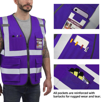 Dib Safety Reflective Safety Vest for Men Women, High Visibility Vest with Pockets and Zipper, ANSI Class 2