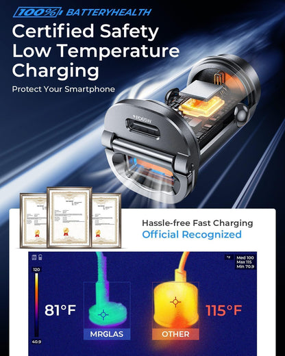 【Upgraded】 125W Car Charger USB C Super Fast Charging, [PD65W & QC60W][All Metal] MRGLAS Cigarette Lighter Car Charger, Car Electrical Accessories for iPhone 17 Pro Max iPad Samsung S26 S25 Pixel 10