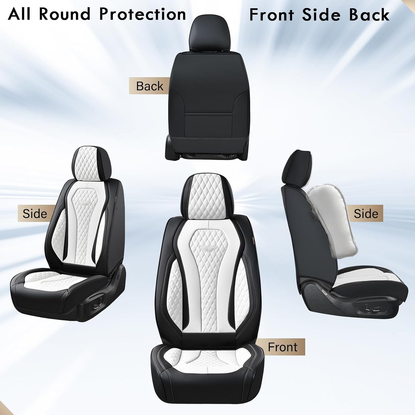 Coverado Seat Covers, Car Seat Covers Full Set, Black Car Seat Cover, Car Seat Covers Front Seats Back Seat Cover, Waterproof Car Seat Cushion, Leather Seat Covers Seat Protector Fit for Most Cars