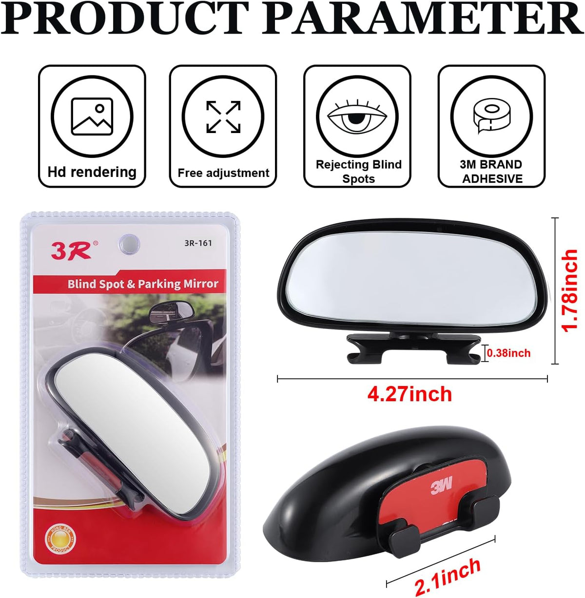 LivTee 2PCS Round Blind Spot Mirror, HD Glass and ABS Housing Convex Wide Angle Rearview Mirror with Adjustable Stick for Universal Car, Black