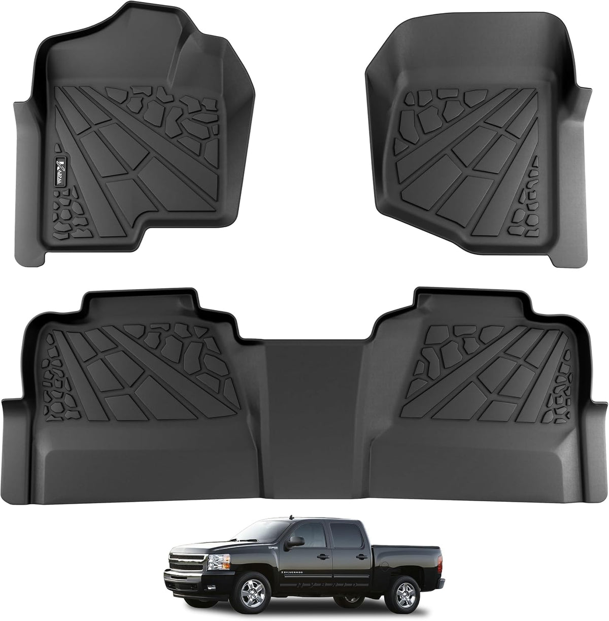 KARPAL Floor Mats for 2007-2013 Chevy Silverado & GMC Sierra 1500 Crew Cab / 2007-2014 2500/3500 HD(Footwell Coverage), All-Weather TPE Custom Fit Floor Liners Car Accessories