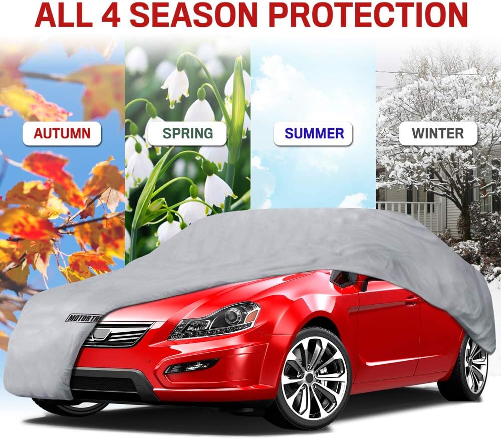 Motor Trend Breathable Lightweight Car Cover, Anti-Moisture Build-Up Water-Resistant Scratch-Resistant Travel-Friendly, Universal Fit for Cars SUVs Trucks Vans All-Weather Outdoor/Indoor, (XL) 210" L